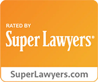 Rated by Super Lawyers orange badge featuring white text and SuperLawyers.com domain.