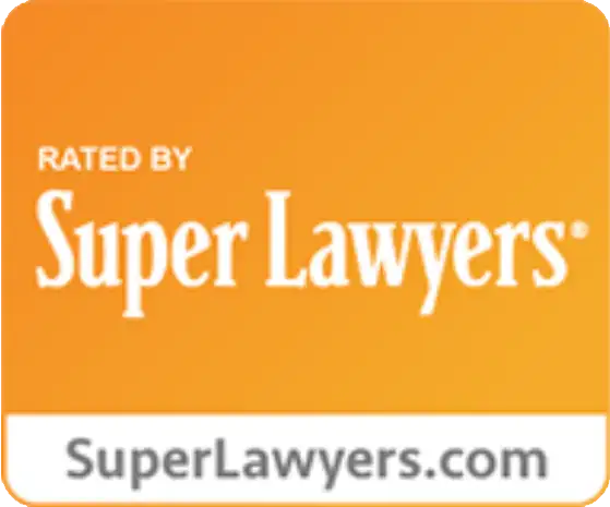 Rated by Super Lawyers orange badge featuring white text and SuperLawyers.com domain.