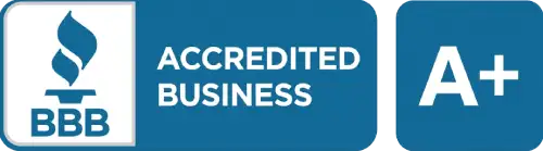 Better Business Bureau accredited business badge with an A Plus rating.